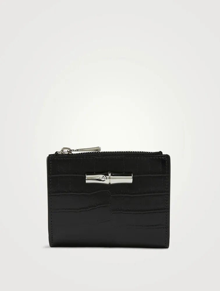 Roseau Croc-Embossed Leather Compact Wallet