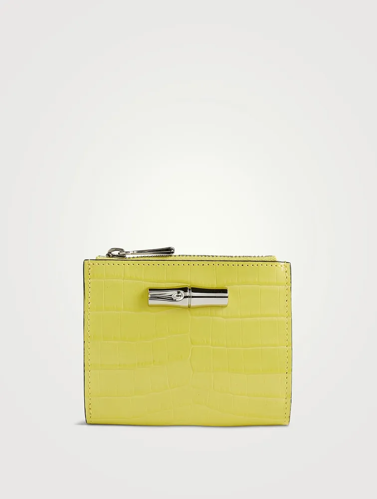 Roseau Croc-Embossed Leather Compact Wallet