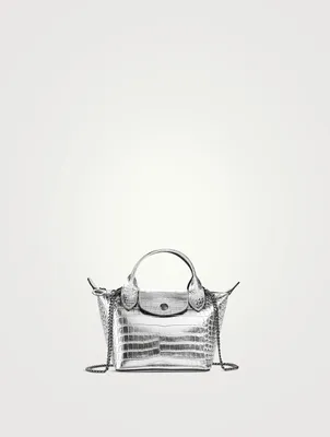 XS Le Pliage Cuir Metallic Croc-Embossed Top Handle Bag