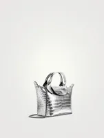 XS Le Pliage Cuir Metallic Croc-Embossed Top Handle Bag