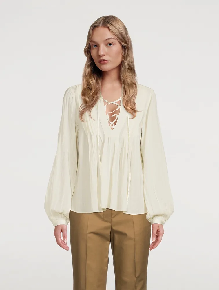 Sachi Lace-Up Peasant Blouse