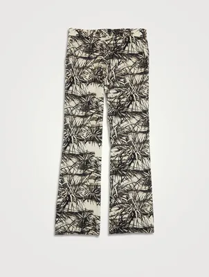Floral Aloha Wool Stretch Flared Pants