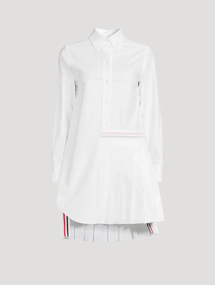 Cotton Half-Pleated Shirtdress