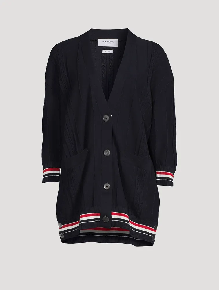 High Twist Cotton Oversized Cricket Stripe Cardigan