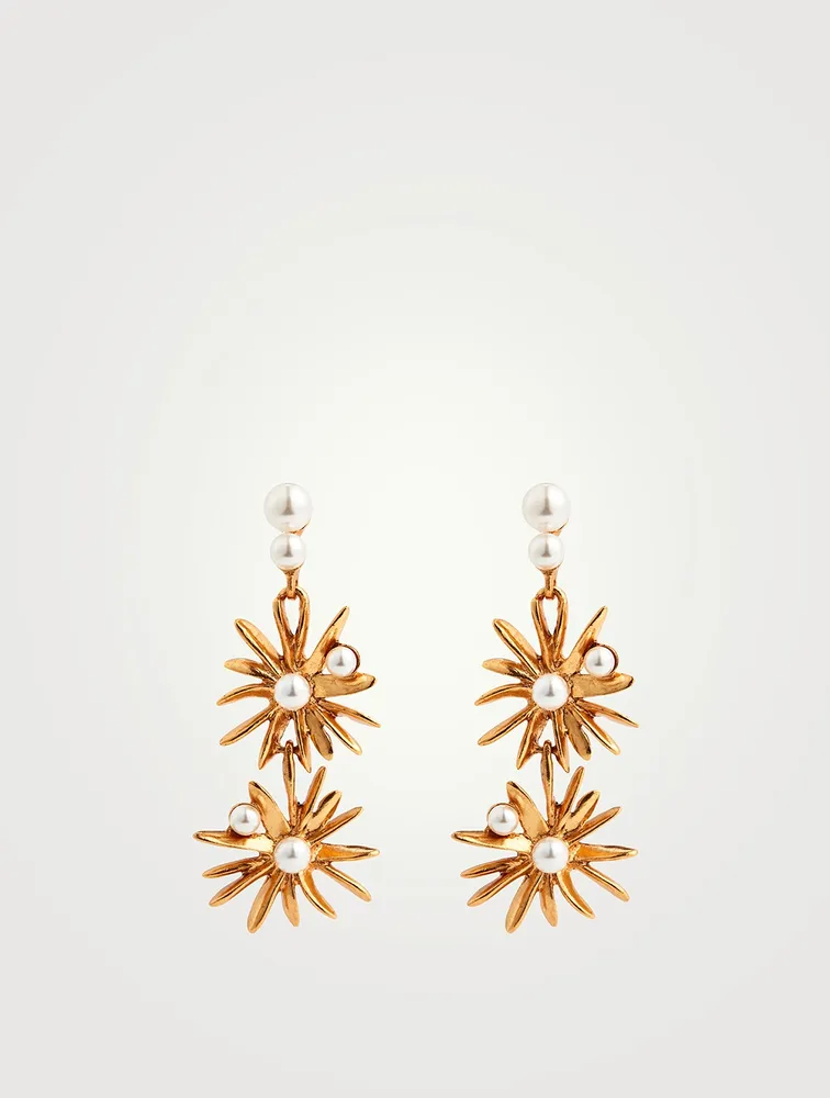 Classic Crystal Pearl Starburst Drop Earrings