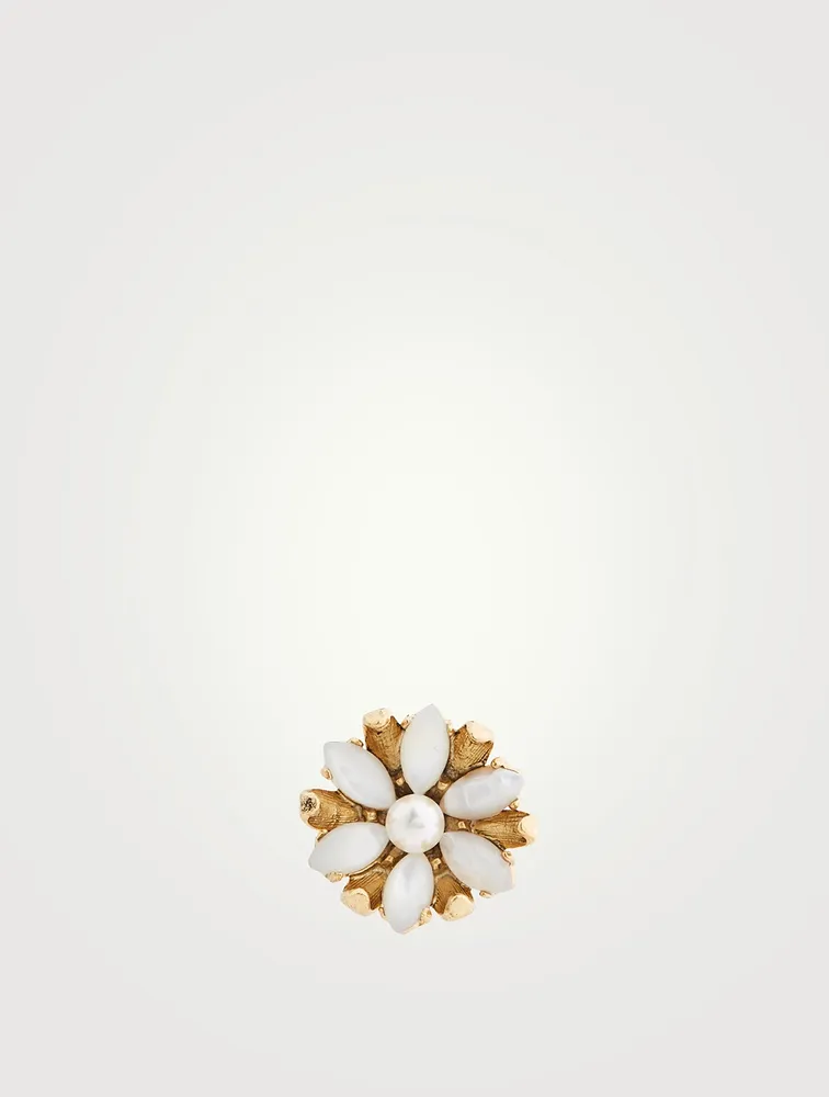 Crystal Pearl Flower Stud Earrings