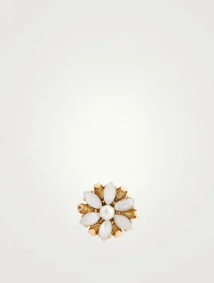 Crystal Pearl Flower Stud Earrings