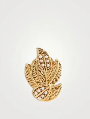 Leaf Enamel Earrings With Crystal Pearls