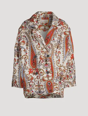 Levine Double-Breasted Coat In Paisley Print