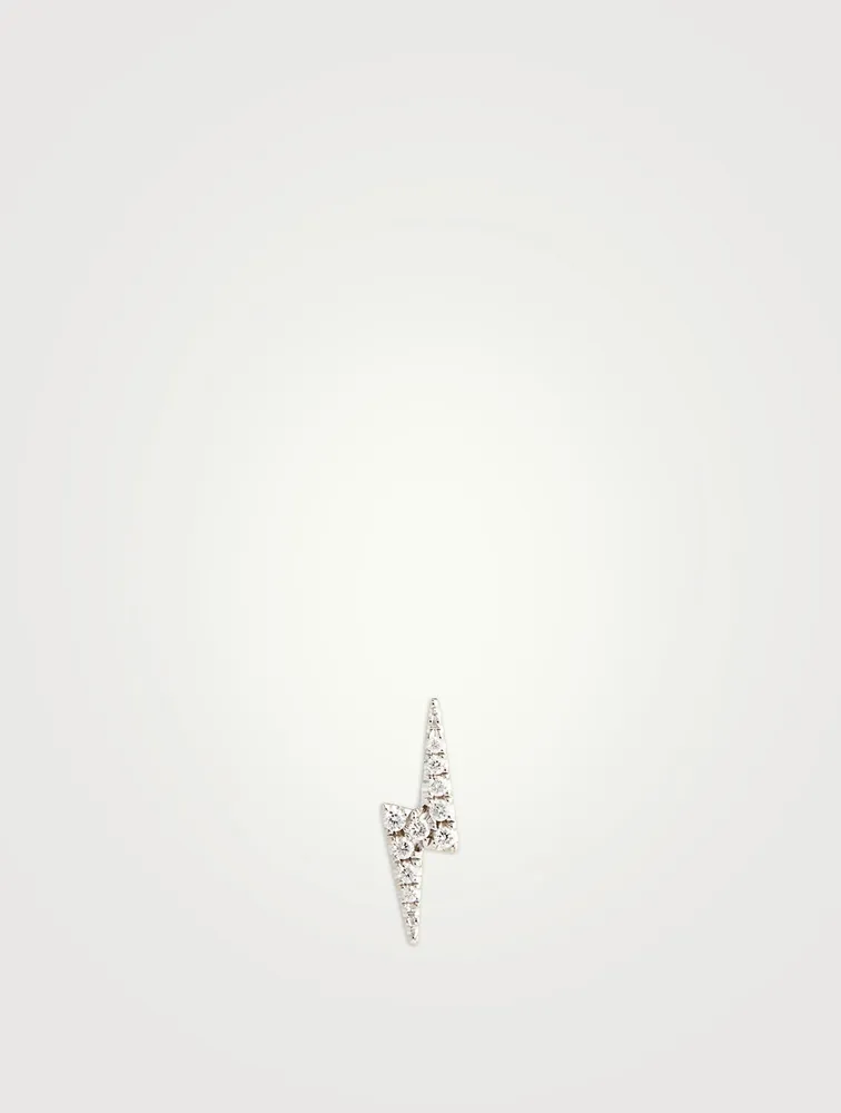 Lightning Bolt 18K Gold Stud Earring With Diamonds