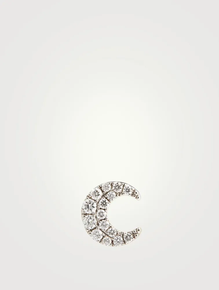 Moon 18K Gold Stud Earring With Diamonds