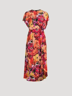 Silk Midi Dress Floral Print