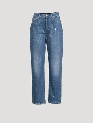 Diamanté Striped Straight-Leg Jeans