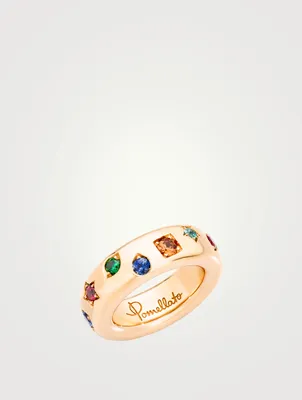 Medium Iconica 18K Rose Gold Ring With Multicolour Stones
