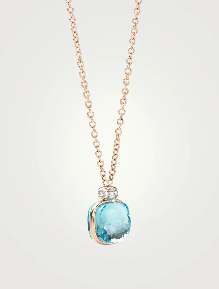 Nudo Classic 18K Rose And White Gold Pendant Necklace With Sky Blue Topaz And Diamonds