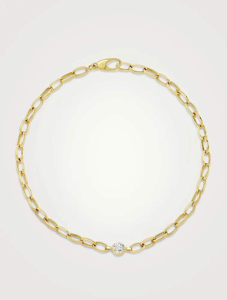 Small 18K Gold Edith Bracelet With Diamond Bezel Accent