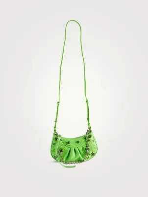 Mini La Cagole Croc-Embossed Leather Chain Wallet