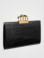Skull Four-Ring Croc-Embossed Leather Clutch