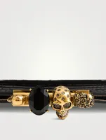 Skull Four-Ring Croc-Embossed Leather Clutch