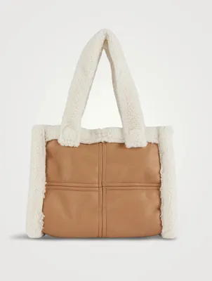 Mini Liz Faux Shearling-Trimmed Tote Bag
