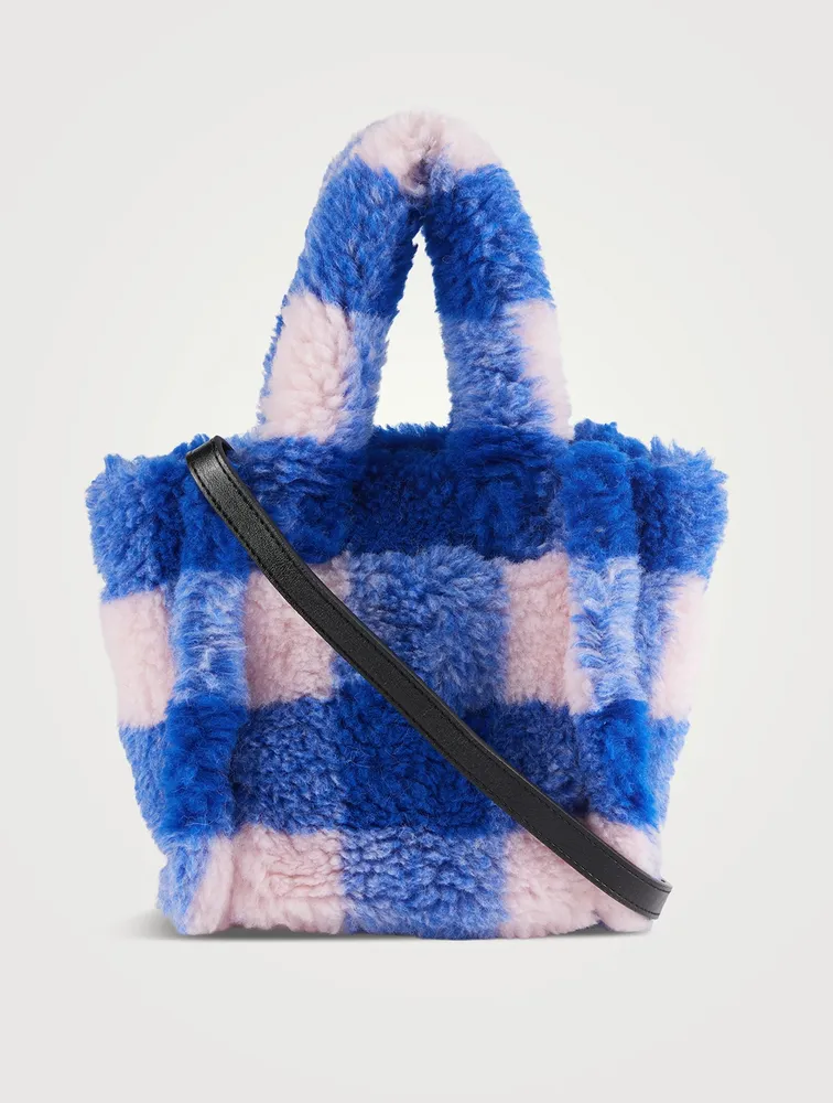 Lizzie Plaid Faux Shearling Tote Bag