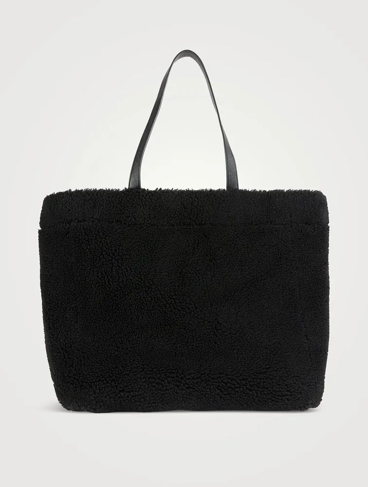 Large Shopping Faux Shearling Tote Bag