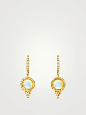 18K Gold Classic Temple Earring With Blue Moonstone And Diamonds