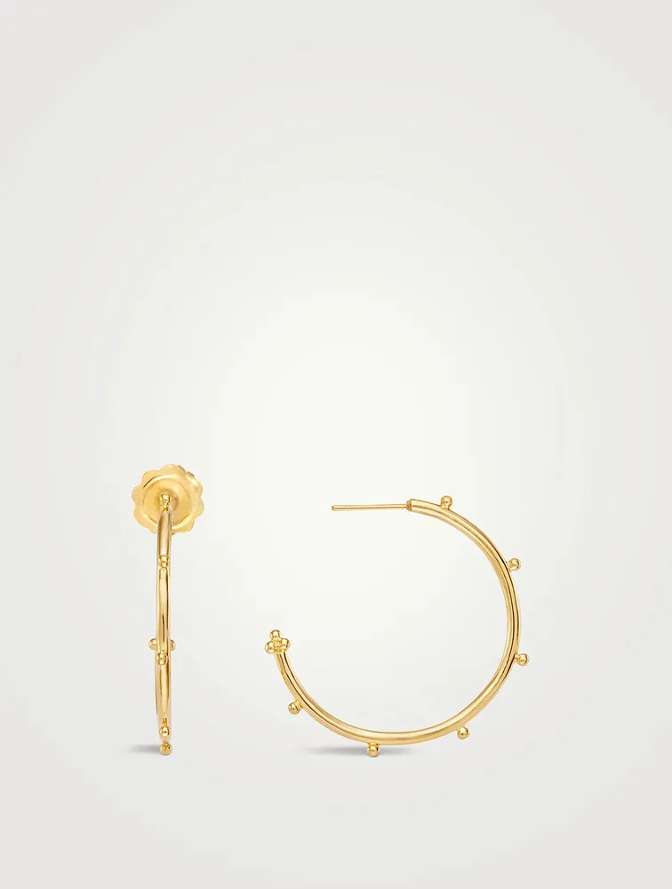 18K Gold Granulated Hoop Earrings