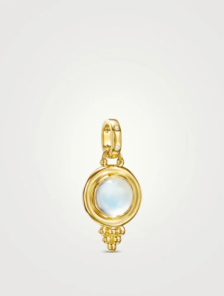 18K Gold Classic Temple Pendant With Blue Moonstone And Diamonds