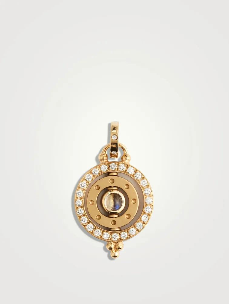 18K Gold Temple Classic Ring With Blue Moonstone And Diamonds
