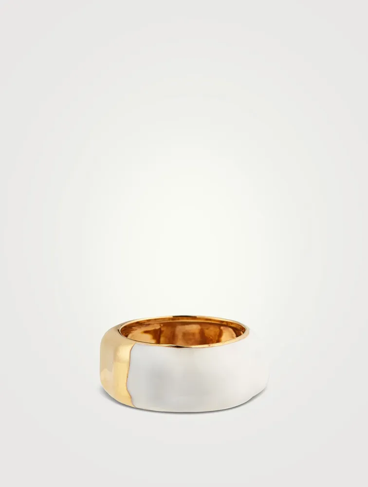 Feminine Waves 18K Gold-Plated Ring With Enamel