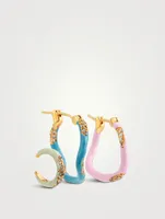 Set of Three Feminine Waves 18K Gold-Plated Earrings With Enamel & Cubic Zirconia