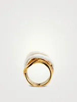 Feminine Wave 18K Gold-Plated Ring With Enamel