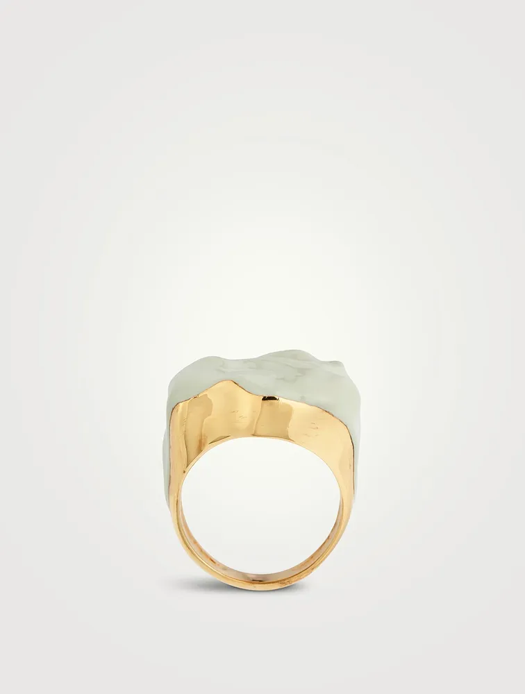 Feminine Waves 18K Gold-Plated Ring With Enamel