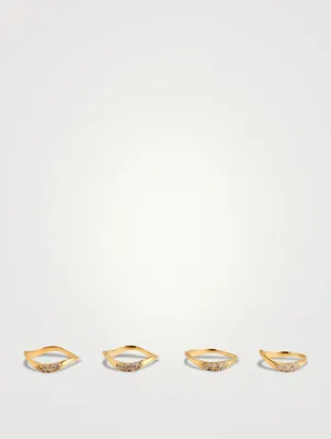 Set of Four Feminine Waves 18K Gold-Plated Rings With Cubic Zirconia