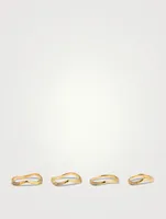 Set of Four Feminine Waves 18K Gold-Plated Rings With Cubic Zirconia