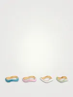 Set of Four Feminine Waves 18K Gold-Plated Rings With Enamel