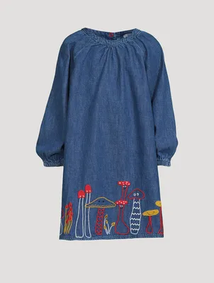 Mushroom Embroidery Denim Dress