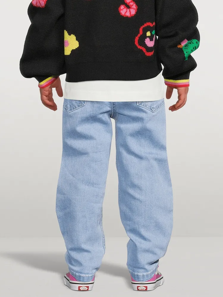 Paperbag Jeans With Mushroom Embroidery