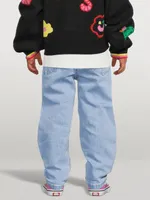 Paperbag Jeans With Mushroom Embroidery