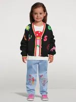Paperbag Jeans With Mushroom Embroidery