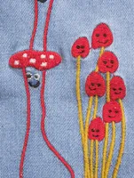 Paperbag Jeans With Mushroom Embroidery