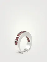 Arch Square Sterling Silver Ring With Red Garnet