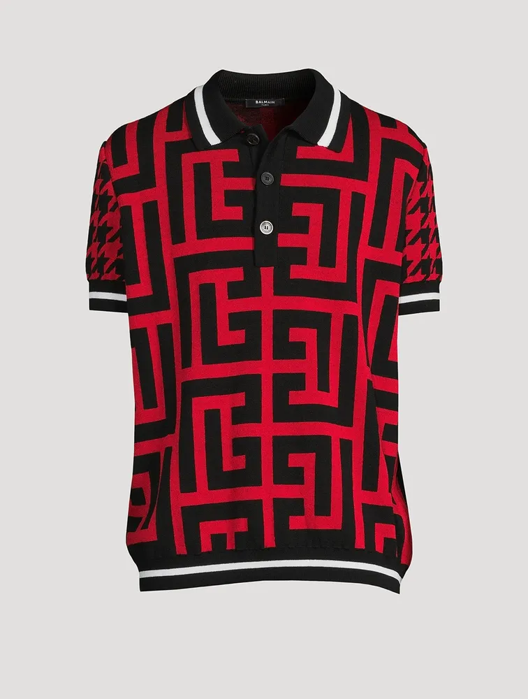 Wool And Linen Monogram Houndstooth Polo Shirt