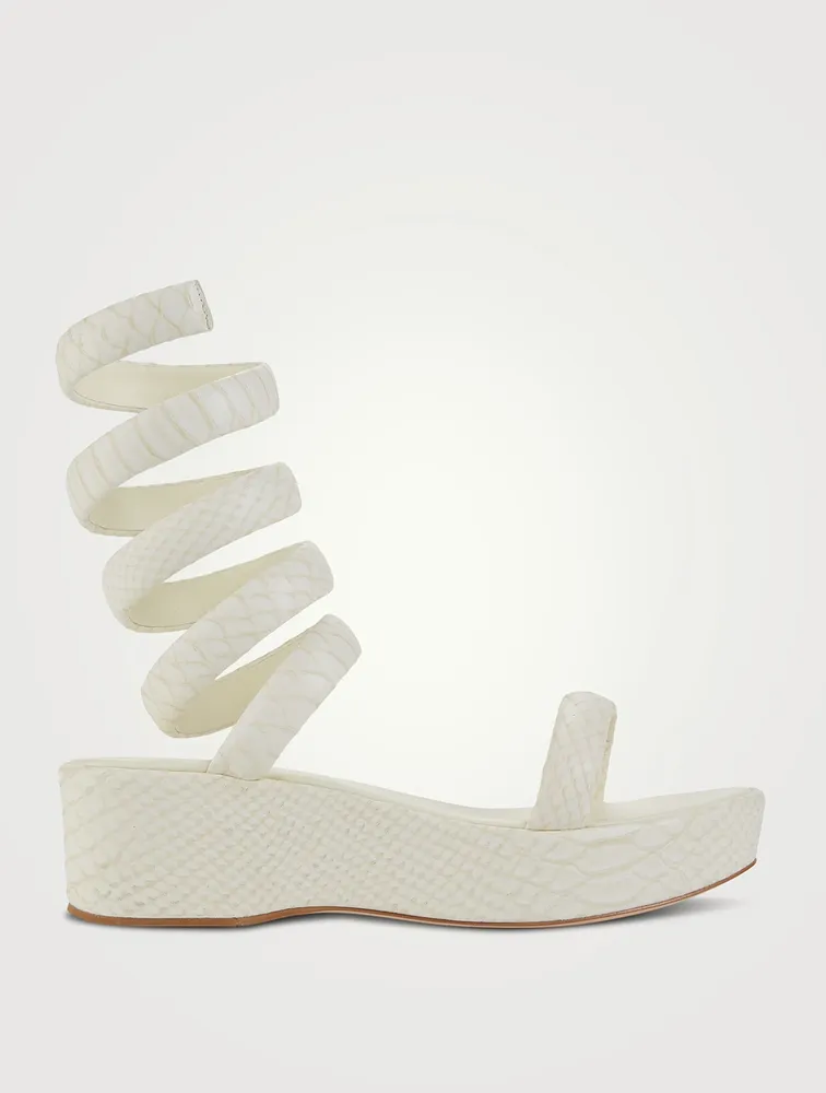 Gabi Ankle-Wrap Snakeskin-Embossed Leather Platform Sandals