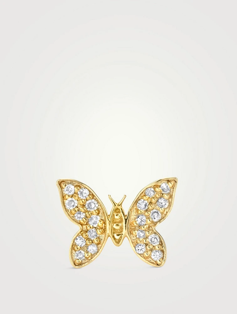 Tiny 14K Gold Butterfly Stud Earring With Diamonds