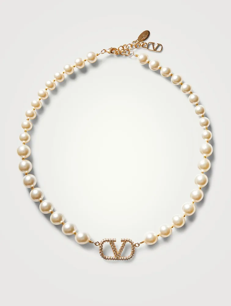 VLOGO Pavé Crystal Pearl Necklace