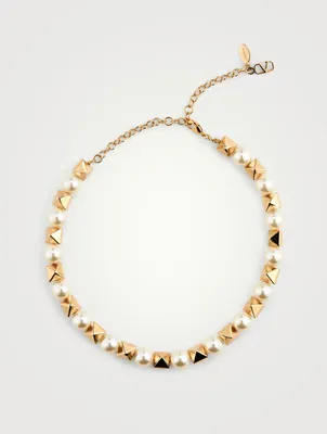 Rockstud Faux Pearl Necklace