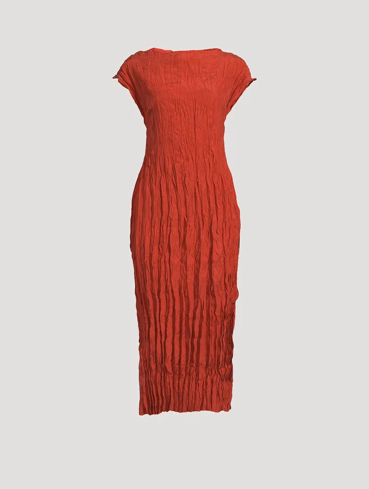Crinkled Silk Midi Dress