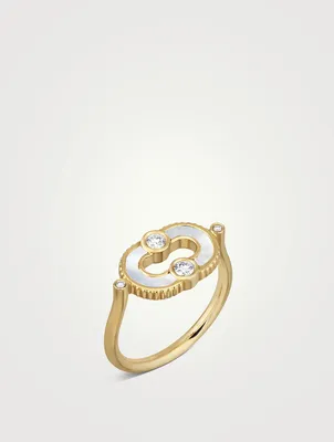 Magnetic 18K Gold Mother-Of-Pearl Ring With Diamonds